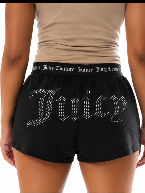 Juicy Couture Pants - Juicy Couture Black Velour Rhinestone Bling Booty Shorts Size M
